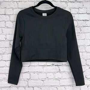 PINK VICTORIA'S SECRET Compression Gym Workout Crop Top Crew Neck LARGE Black